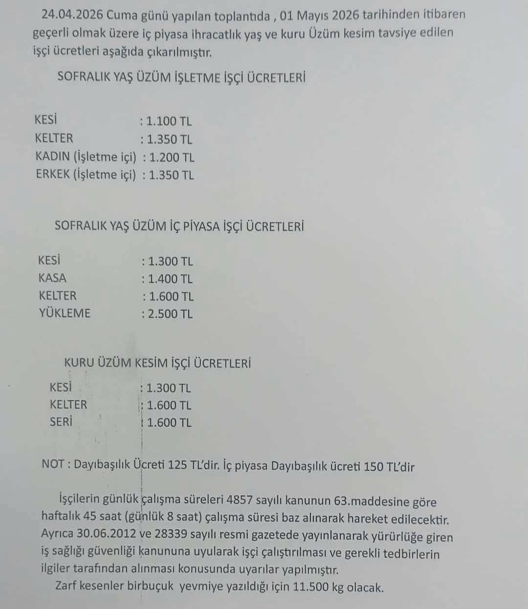 2026 üzüm işçi ücretleri 