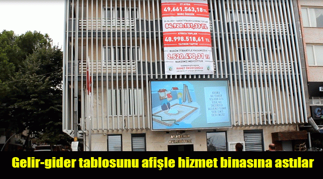 Alaşehir Belediyesi, gelir-gider tablosunu afişle hizmet binasına astı