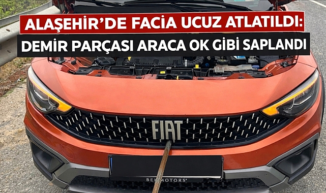 Alaşehir'de Hurda Yüklü Kamyon Tehlike Saçtı: Demir Parçası Araca Saplandı