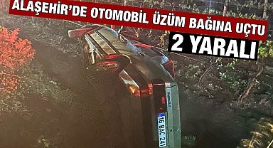 Allaşehir'de otomobil üzüm bağına uçtu: 2 yaralı